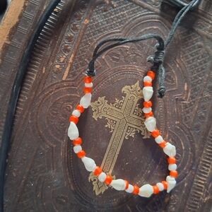 Handmade Beaded Bracelet with Red and White Beads